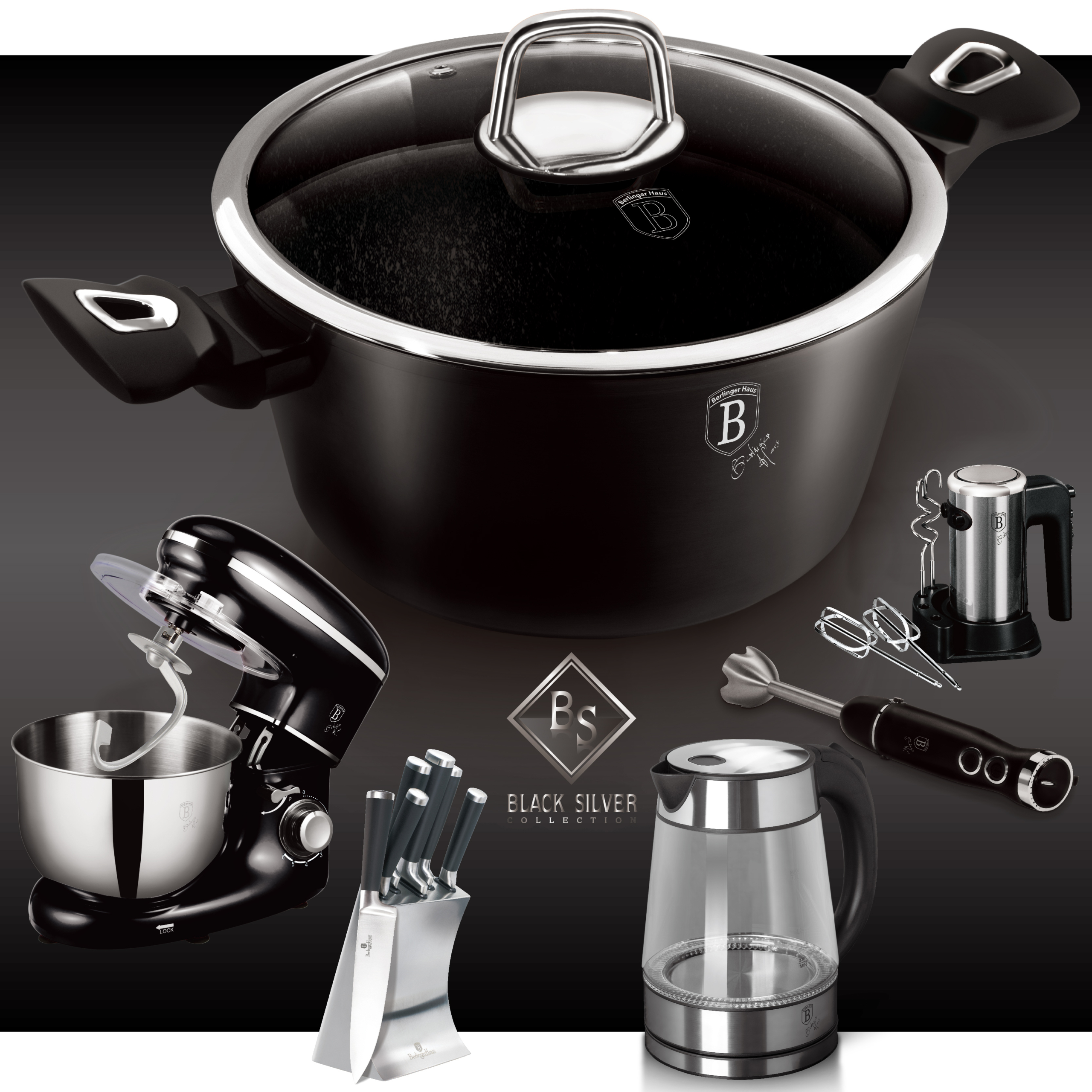 BerlingerHaus Black Silver Collection termék család oldal a főbb konyhai termékekkel
