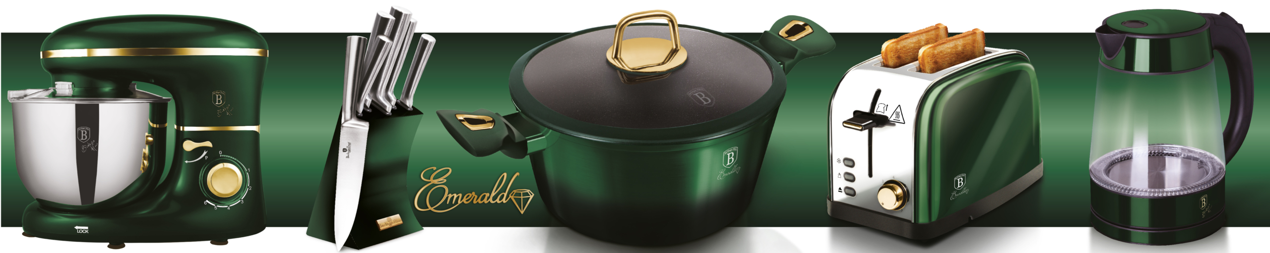 BerlingerHaus Emerald Collection termék család oldal a főbb konyhai termékekkel