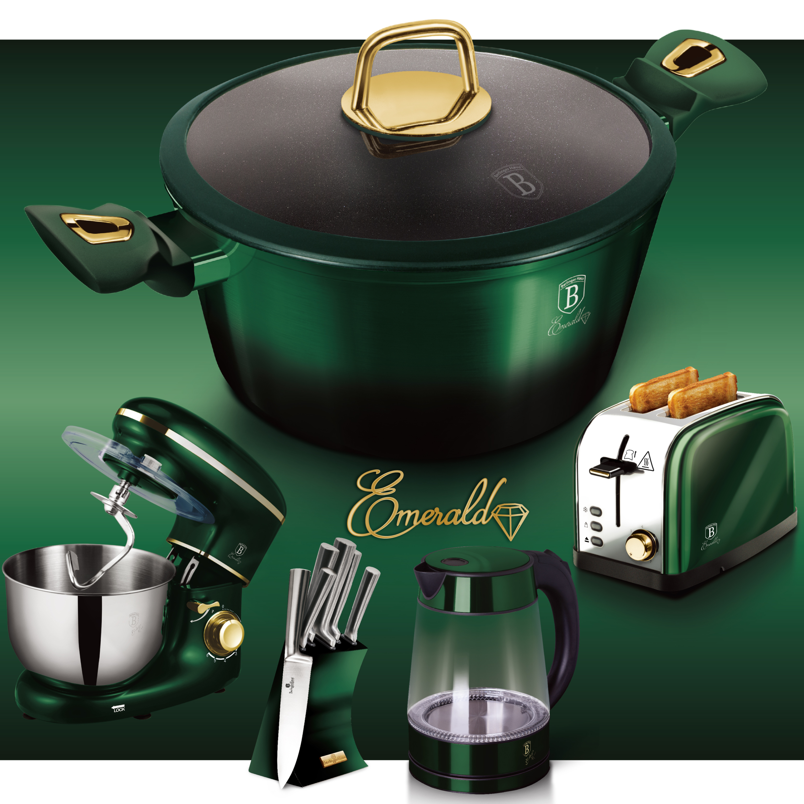 BerlingerHaus Emerald Collection termék család oldal a főbb konyhai termékekkel