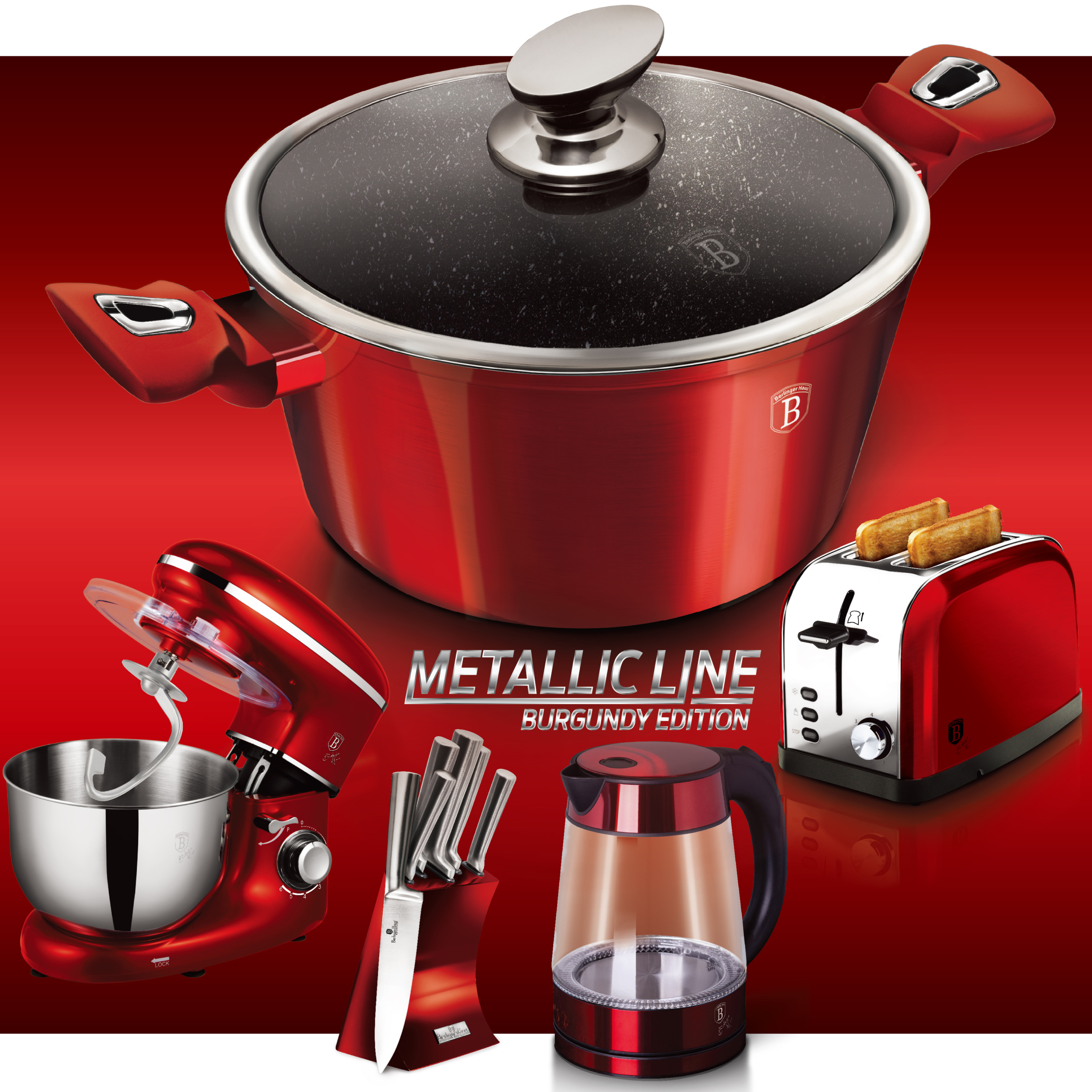 BerlingerHaus Metallic Line Burgundy Edition termék család oldal a főbb konyhai termékekkel
